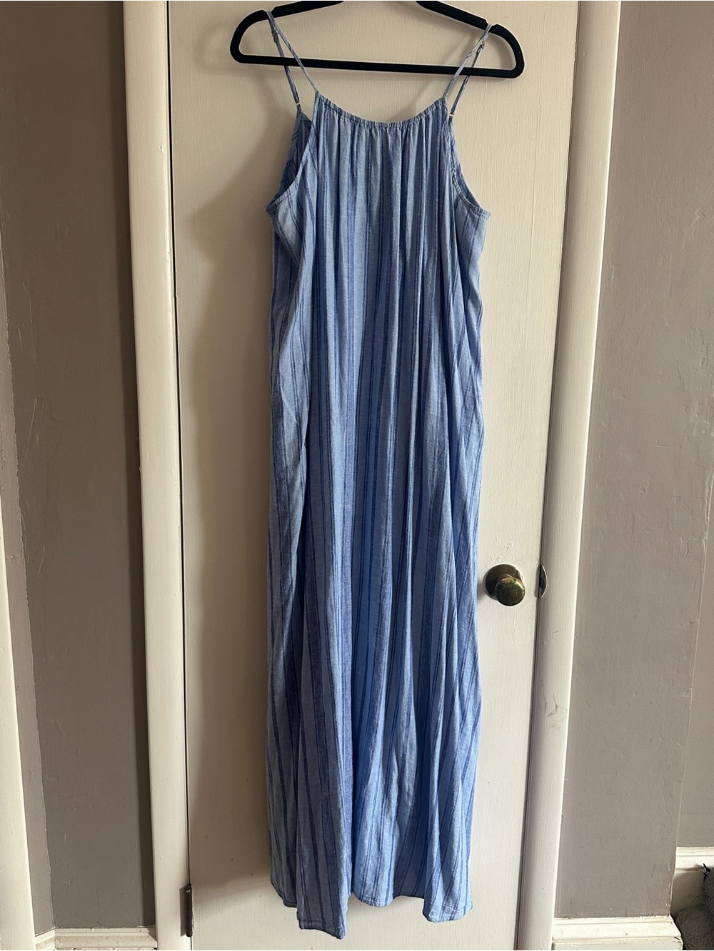 a new day Light Blue Linen Striped Summer Dress